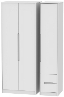 Product photograph of Monaco White 3 Door Tall Triple Wardrobe - Rhf 2 Drawers from Choice Furniture Superstore