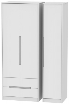 Product photograph of Monaco White 3 Door Tall Triple Wardrobe - Lhf 2 Drawers from Choice Furniture Superstore