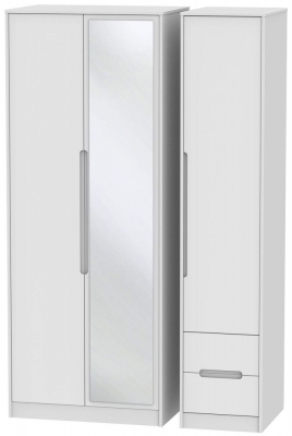 Product photograph of Monaco White 3 Door Tall Combi Wardrobe - 1 Mirror And Rhf 2 Drawers from Choice Furniture Superstore