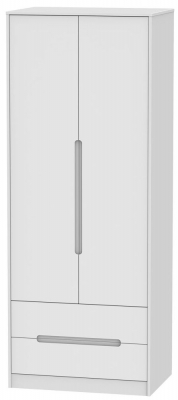 Product photograph of Monaco White 2 Door 2 Drawer Tall Wardrobe from Choice Furniture Superstore