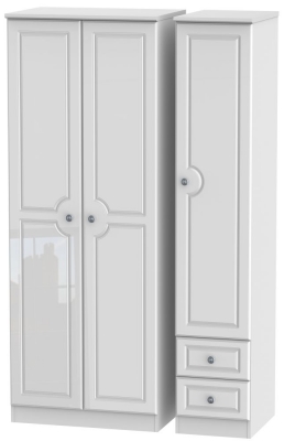 Product photograph of Pembroke White Gloss 3 Door Tall Triple Wardrobe - Rhf 2 Drawers from Choice Furniture Superstore