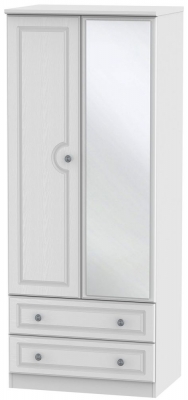 Product photograph of Pembroke White 2 Door Combi Wardrobe - 1 Mirror from Choice Furniture Superstore