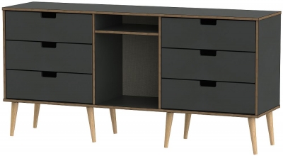Product photograph of Shanghai Graphite 150cm Tv Unit With Natural Wooden Legs from Choice Furniture Superstore