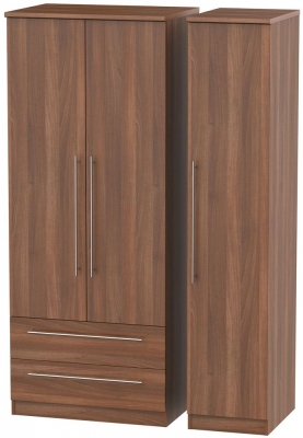 Product photograph of Sherwood Walnut Effect 3 Door Triple Wardrobe - Lhf 2 Drawers from Choice Furniture Superstore