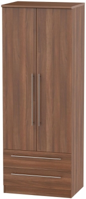 Product photograph of Sherwood Walnut Effect 2 Door 2 Drawer Tall Wardrobe from Choice Furniture Superstore