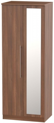 Product photograph of Sherwood Walnut Effect 2 Door Tall Wardrobe - 1 Mirror from Choice Furniture Superstore