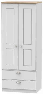 Product photograph of Victoria Grey And Riviera Oak 2 Door 2 Drawer Double Wardrobe from Choice Furniture Superstore