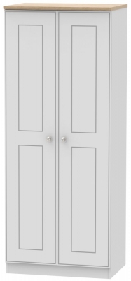 Product photograph of Victoria Grey And Riviera Oak 2 Door Plain Wardrobe from Choice Furniture Superstore