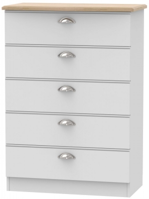 Product photograph of Victoria Grey And Riviera Oak 5 Drawer Chest from Choice Furniture Superstore