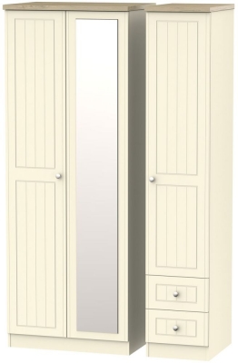 Product photograph of Vienna Cream 3 Door Tall Combi Wardrobe - 1 Mirror And Rhf 2 Drawers from Choice Furniture Superstore