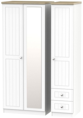 Product photograph of Vienna Porcelain 3 Door Combi Wardrobe - 1 Mirror And Rhf 2 Drawers from Choice Furniture Superstore