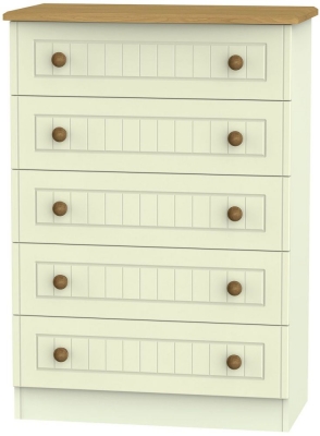 Product photograph of Warwick Cream And Oak 5 Drawer Chest from Choice Furniture Superstore