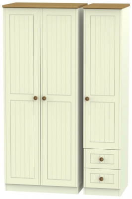 Product photograph of Warwick Cream And Oak 3 Door Triple Wardrobe - Rhf 2 Drawers from Choice Furniture Superstore