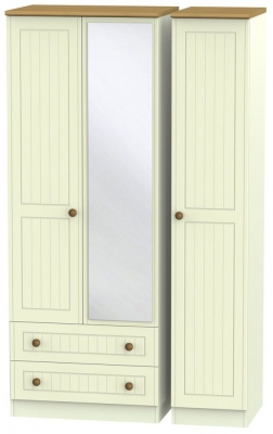 Product photograph of Warwick Cream And Oak 3 Door Tall Combi Wardrobe - 1 Mirror And Lhf 2 Drawers from Choice Furniture Superstore