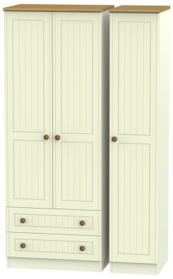 Product photograph of Warwick Cream And Oak 3 Door Tall Triple Wardrobe - Lhf 2 Drawers from Choice Furniture Superstore