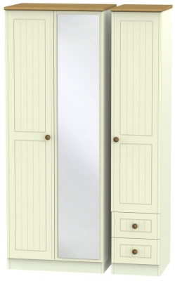 Product photograph of Warwick Cream And Oak 3 Door Tall Combi Wardrobe - 1 Mirror And Rhf 2 Drawers from Choice Furniture Superstore