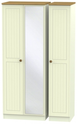 Product photograph of Warwick Cream And Oak 3 Door Tall Triple Wardrobe - 1 Mirror from Choice Furniture Superstore