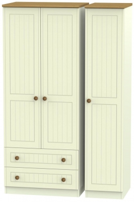 Product photograph of Warwick Cream And Oak 3 Door Triple Wardrobe - Lhf 2 Drawers from Choice Furniture Superstore