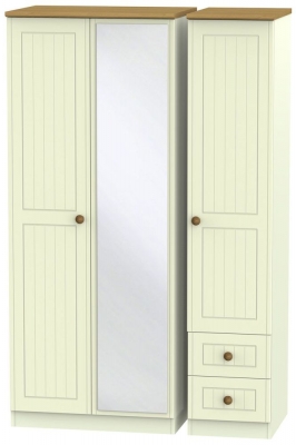 Product photograph of Warwick Cream And Oak 3 Door Combi Wardrobe - 1 Mirror And Rhf 2 Drawers from Choice Furniture Superstore