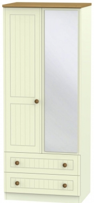 Product photograph of Warwick Cream And Oak 2 Door Combi Wardrobe - 1 Mirror from Choice Furniture Superstore