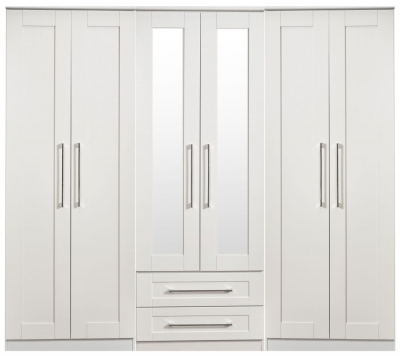 Product photograph of York White 6 Door Tall Mirror Combi Wardrobe from Choice Furniture Superstore