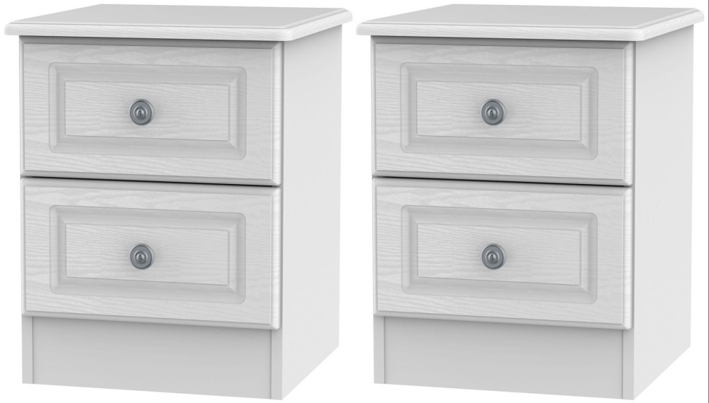 2 X Pembroke White 2 Drawer Bedside Cabinet (Pair)