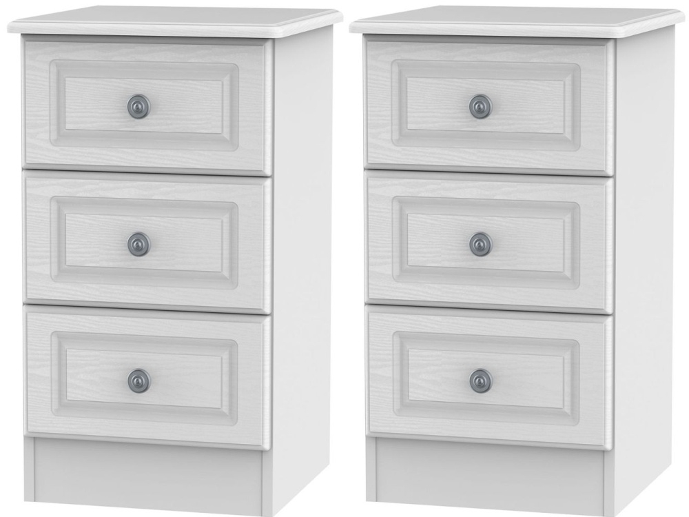 2 X Pembroke White 3 Drawer Beside Cabinet (Pair)
