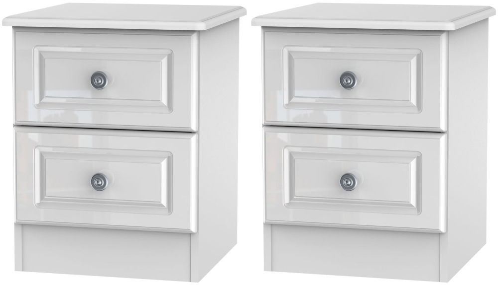 2 X Pembroke White Gloss 2 Drawer Bedside Cabinet (Pair)