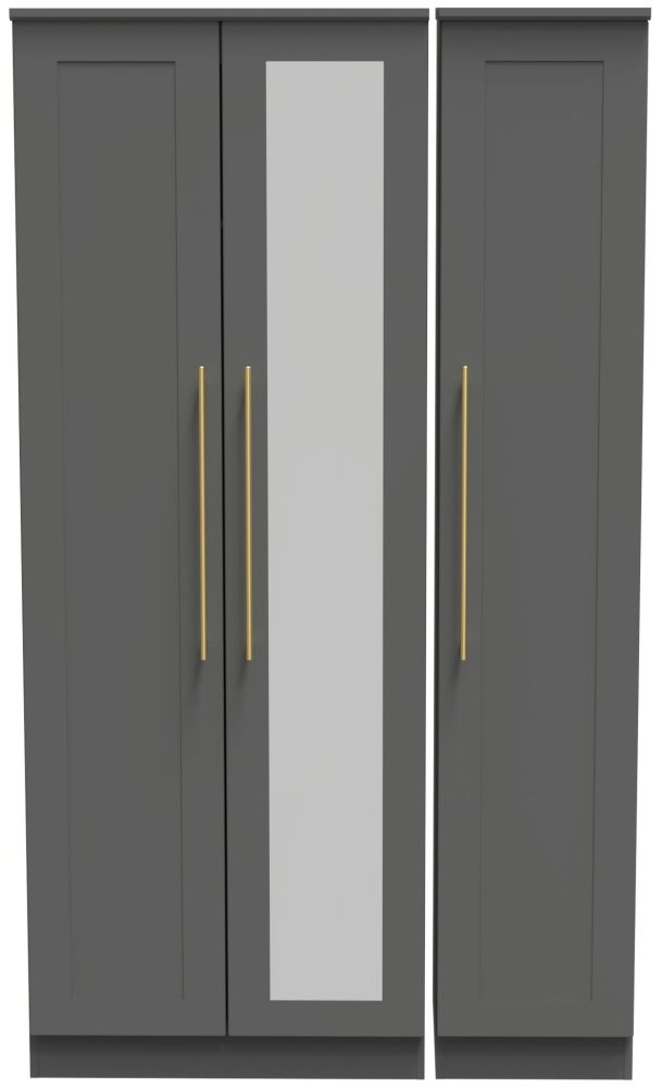 Haworth Grey 3 Door Tall Triple Wardrobe - 1 Mirror