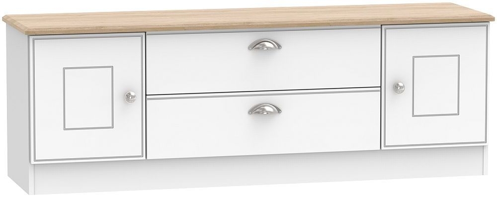 Victoria White and Riviera Oak 145cm TV Unit 