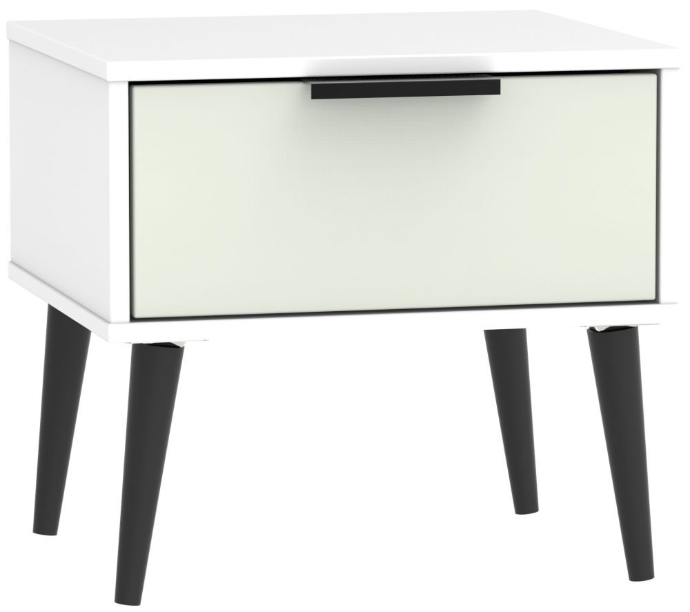 Hong Kong Cashmere and White 1 Drawer Bedside Cabinet with Wooden Legs
