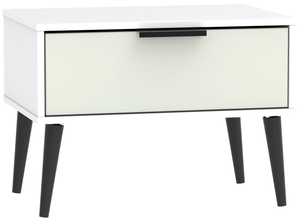 Hong Kong Cashmere and White 1 Drawer Wide Bedside Cabinet with Wooden Legs