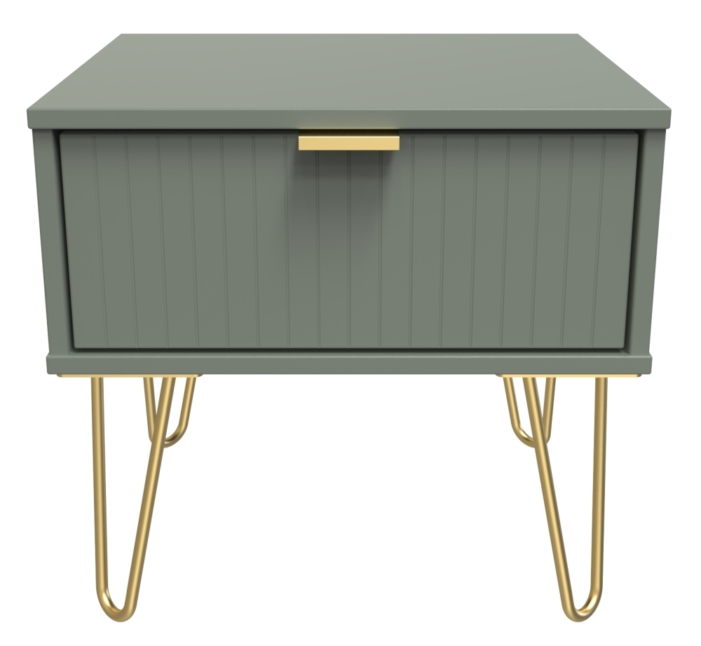 Linear Green 1 Drawer Bedside Cabinet with Gold Hairpin Legs