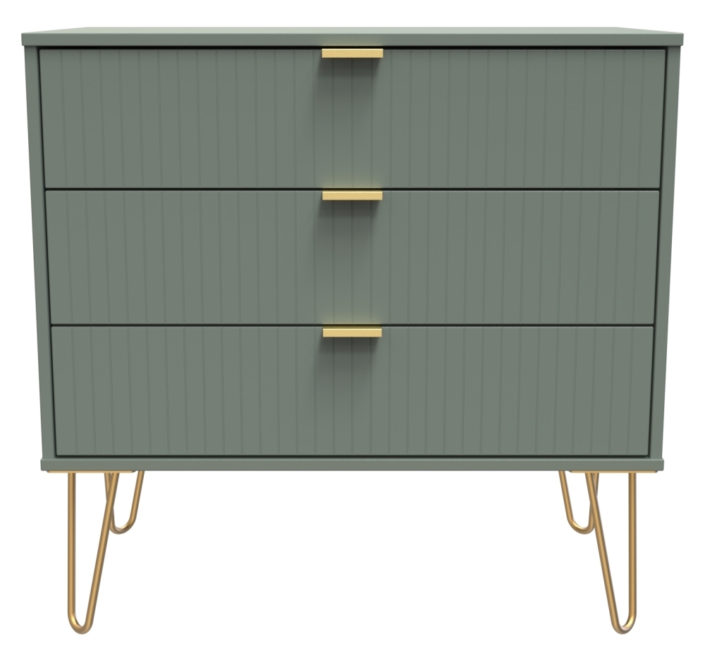 Linear Green 3 Drawer Small Chest with Hairpin Legs