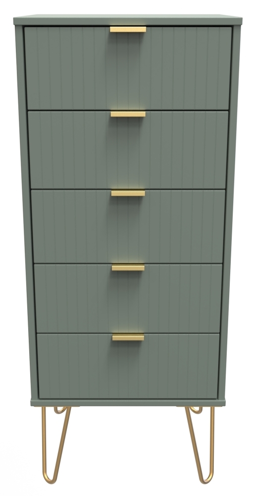 Linear Green 5 Drawer Narrow Chest with Gold Hairpin Legs