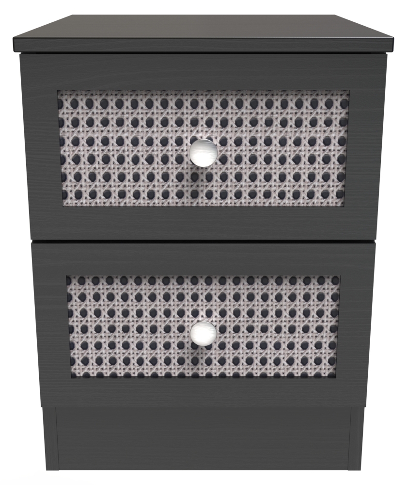 Rattan and Black 2 Drawer Bedside Cabinet