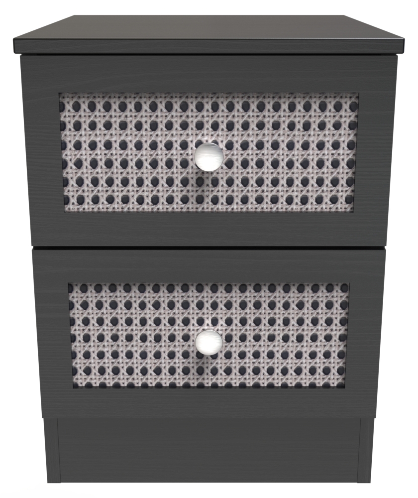 Rattan Black Ash 2 Drawer Bedside Cabinet