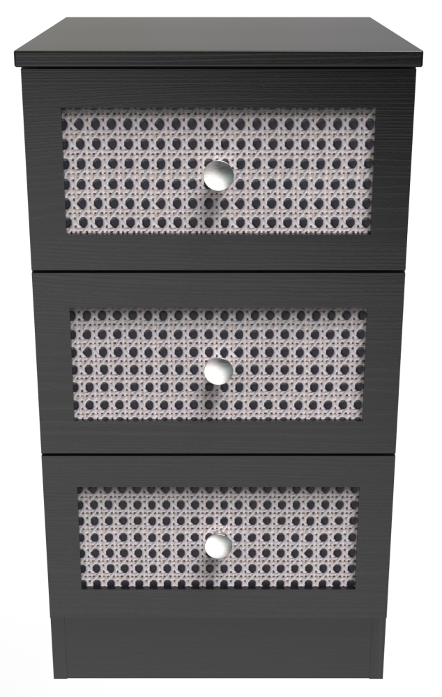 Rattan and Black 3 Drawer Bedside Cabinet
