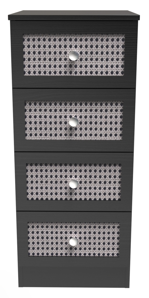 Rattan and Black 4 Drawer Chest