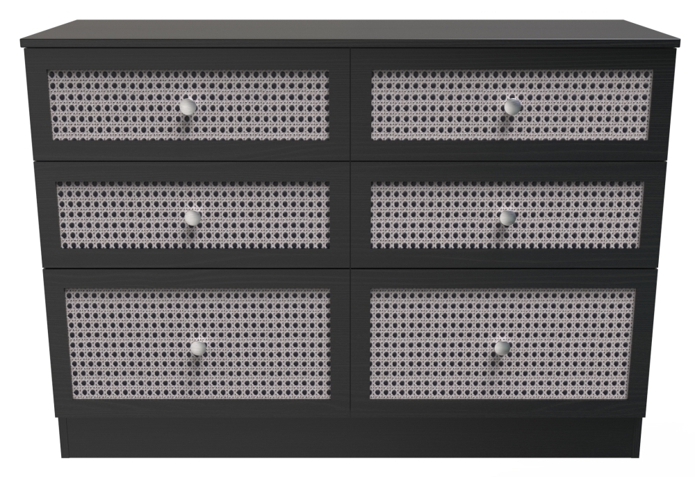 Rattan and Black 6 Drawer Midi Chest