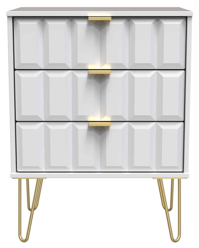 Cube White Matt 3 Drawer Midi Chest with Hairpin Legs