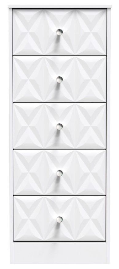 San Jose White 5 Drawer Narrow Chest