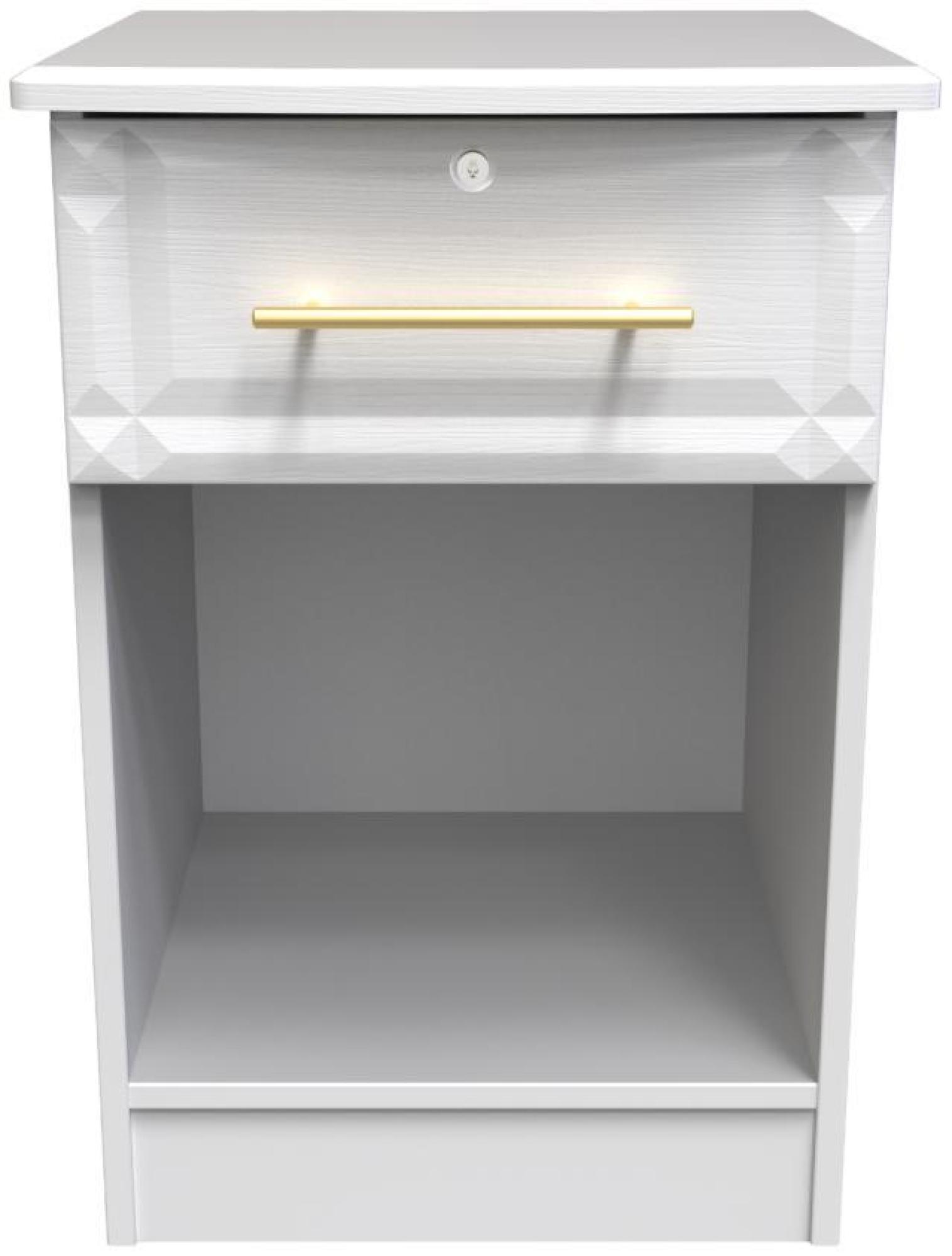 Faye White Ash 1 Drawer Bedside Table with Lock