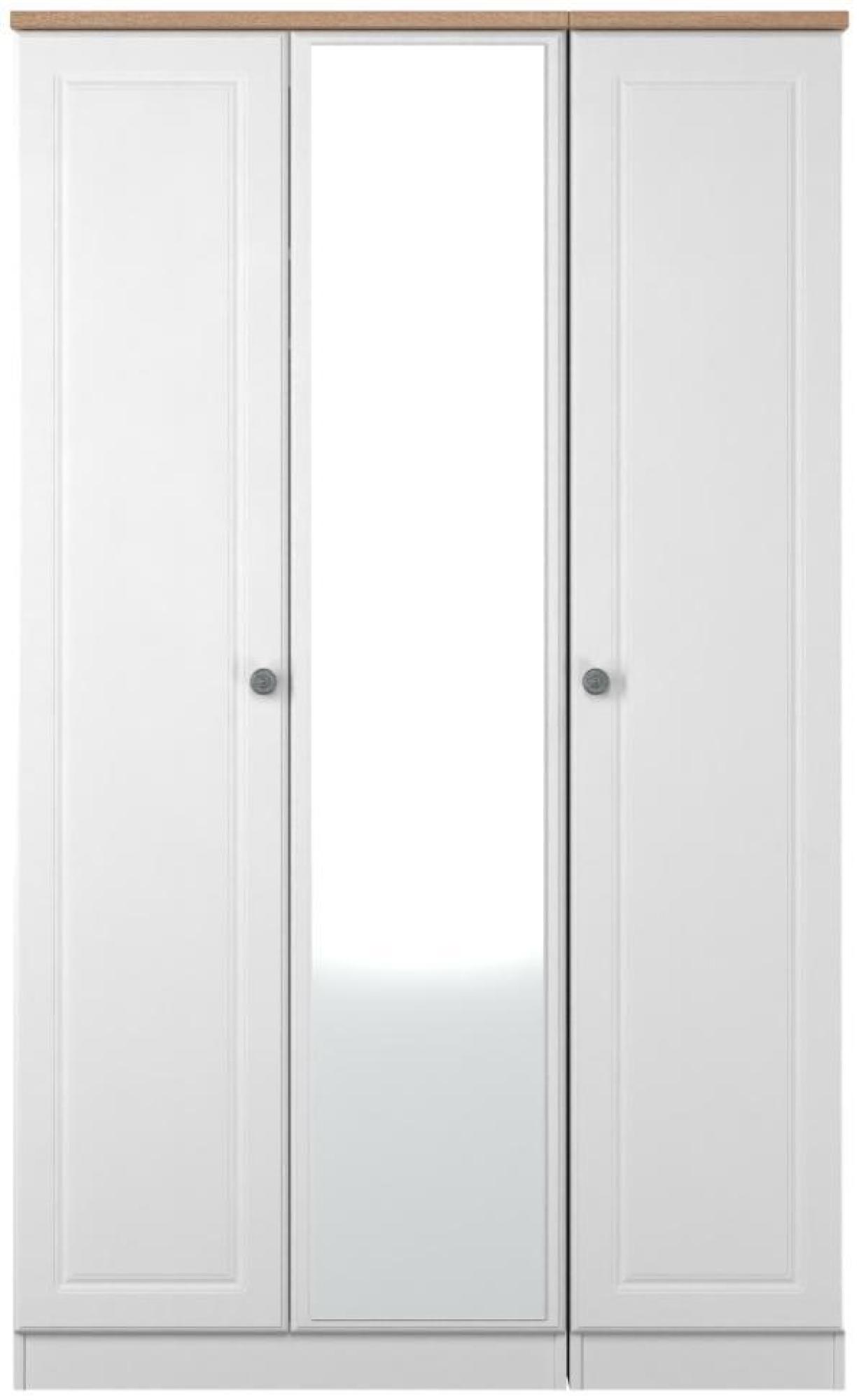 Norfolk White and Oak Effect 3 Door Triple Wardrobe - 1 Mirror