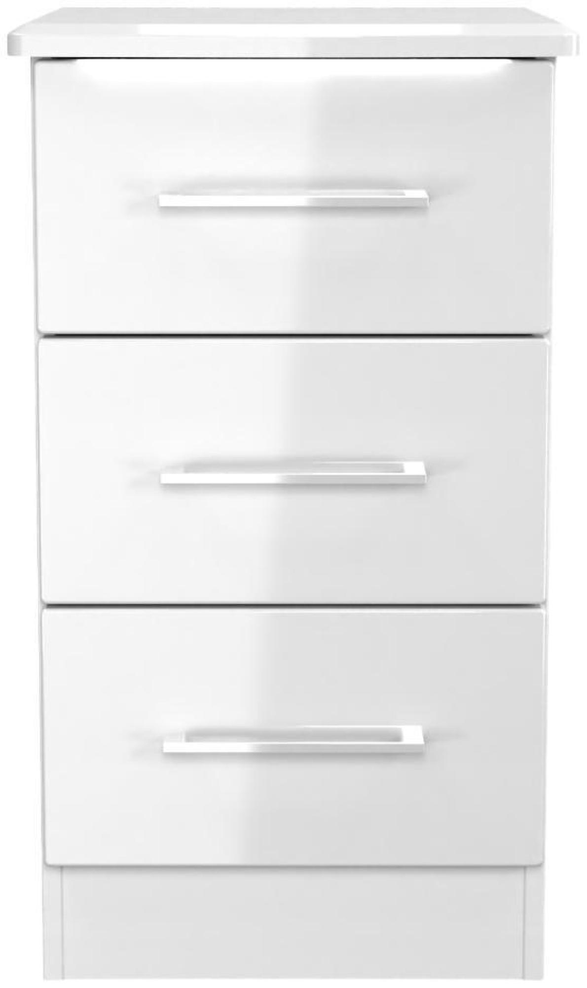 Paris White Gloss 3 Drawer Beside Cabinet