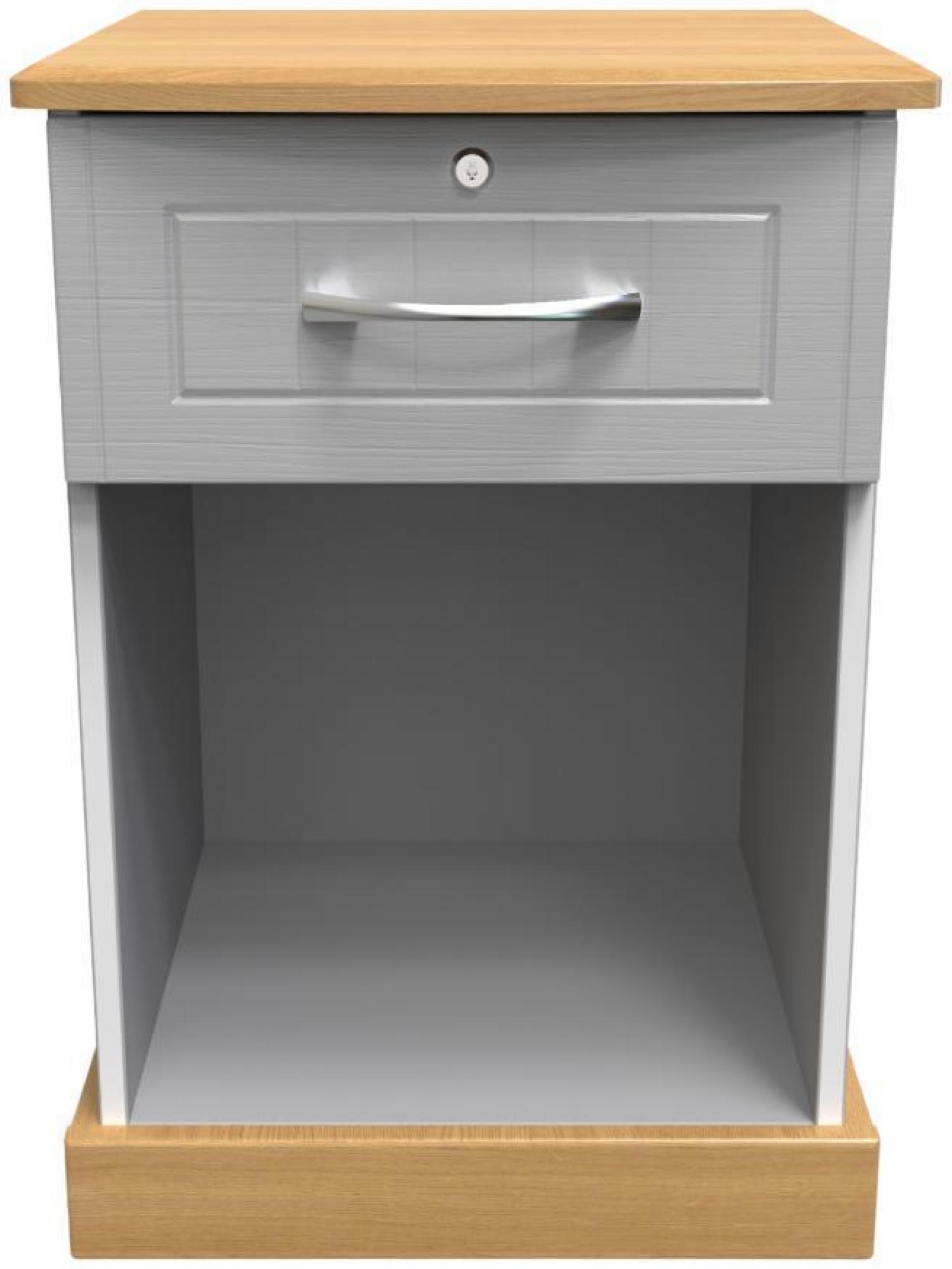 Whitney Oak Effect and Grey 1 Drawer Bedside Table with Lock