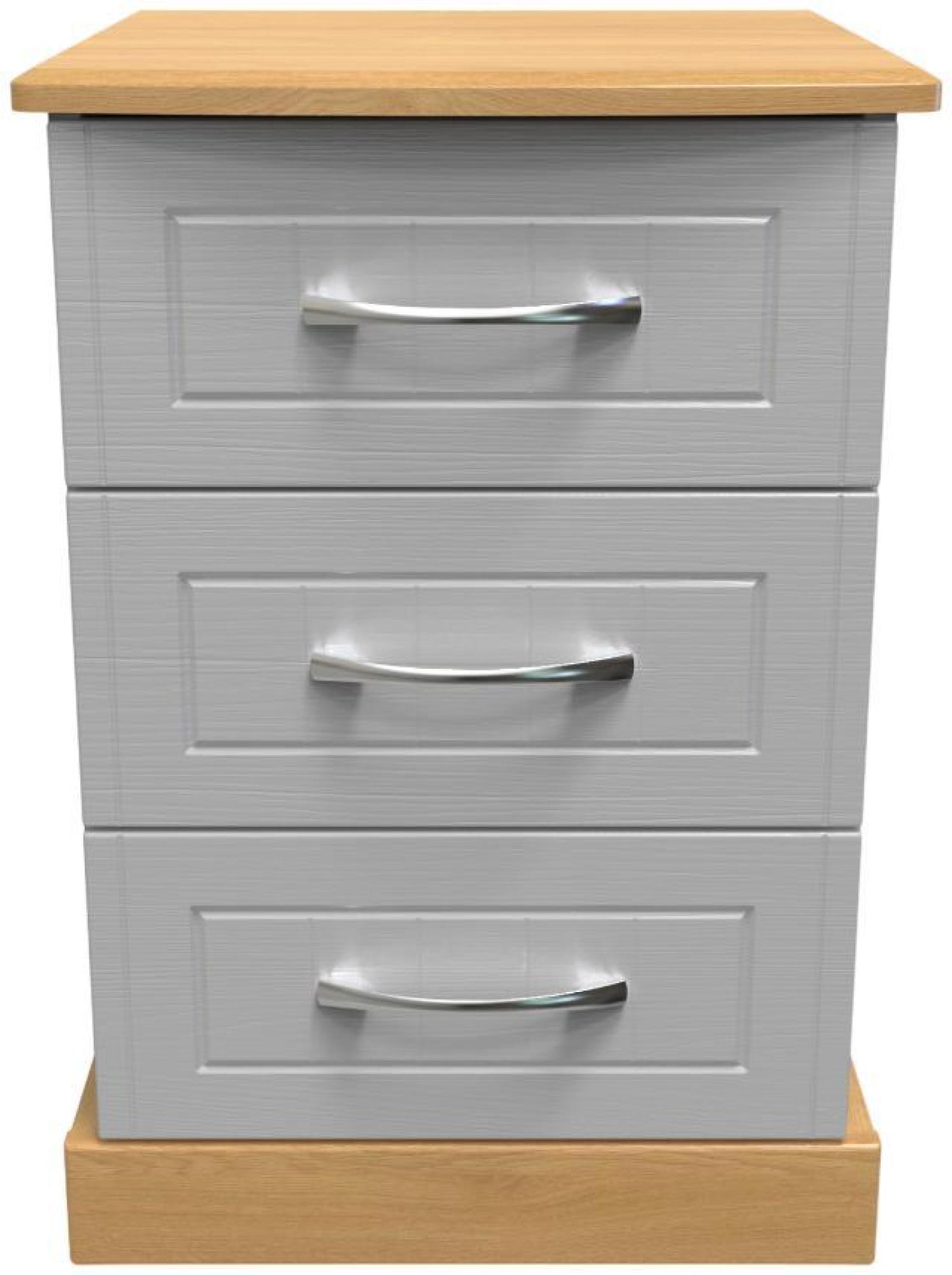Whitney Oak Effect and Grey 3 Drawer Beside Cabinet