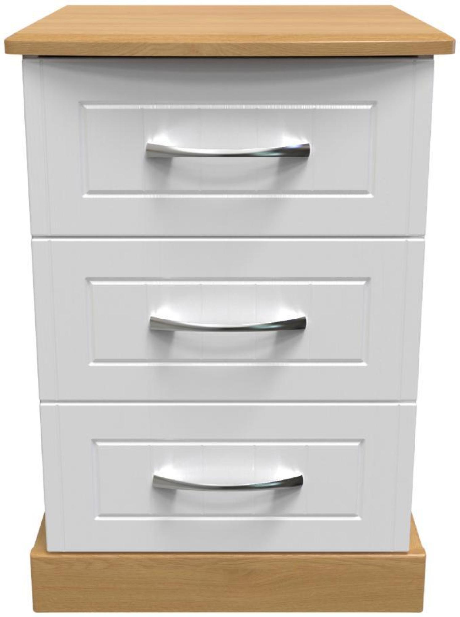 Whitney Oak Effect and White 3 Drawer Beside Cabinet
