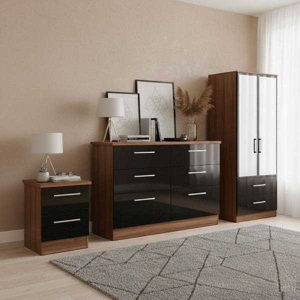 Welcome Furniture Knightsbridge High Gloss Black and Noche Walnut