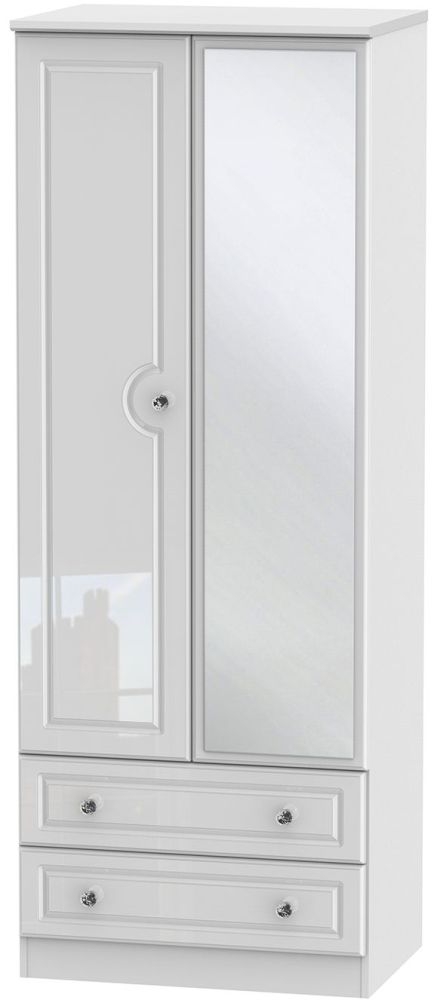 Balmoral White Gloss 2 Door Tall Combi Wardrobe - 1 Mirror